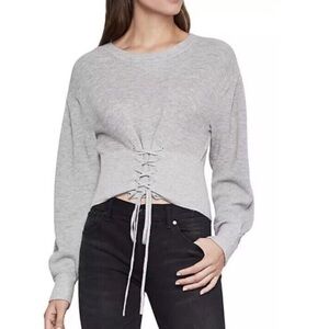 BCBG MAXAZRIA Women’s Crew Neck Lace-Up Corset Light Gray Sweater Sz S